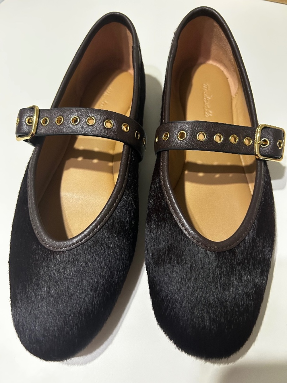 Madewell The Remy Mary Jane Flat in Calf Hair - Chocolate Raisin Size 6.5